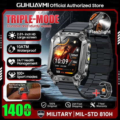 2026 Novo 1400mAh Bateria Grande Militar Ao Ar Livre 2.01 polegadas Smartwatch Masculino 10ATM À Prova D'água Chamada Bluetooth Relógio Inteligente Esportivo