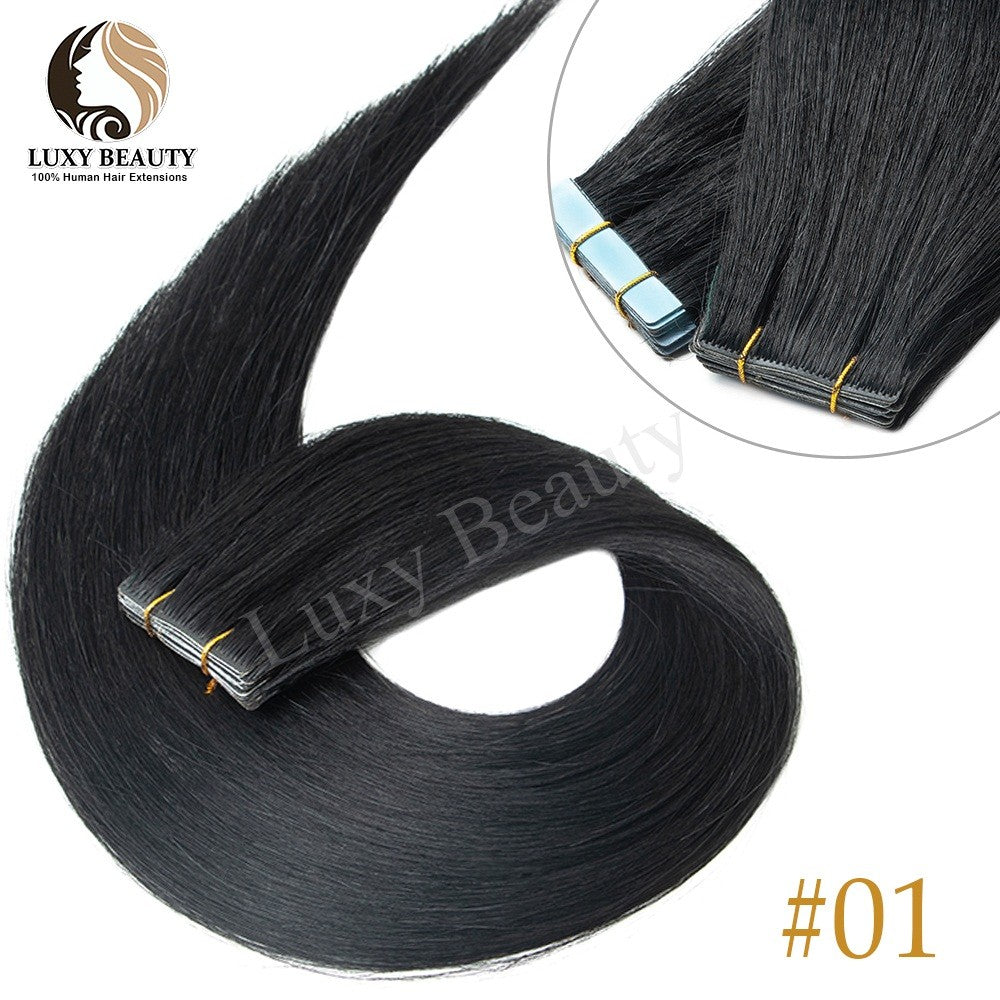 Fita Invisível de Aplique de Cabelo Humano Fita PU Injetada Dupla Face Extensões de Cabelo Preto Loiro Castanho Apliques de Fita 10 Peças