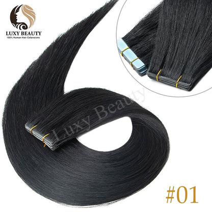 Fita Invisível de Aplique de Cabelo Humano Fita PU Injetada Dupla Face Extensões de Cabelo Preto Loiro Castanho Apliques de Fita 10 Peças
