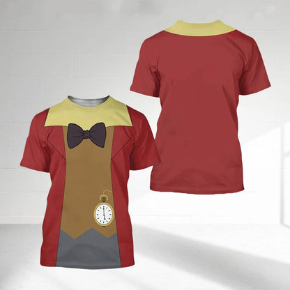 Alice In Wonderland Costume T-shirt Hearts White Rabbit Cheshire Cat Cosplay Shirt for Men Women 3D Printed Disney Halloween Tee