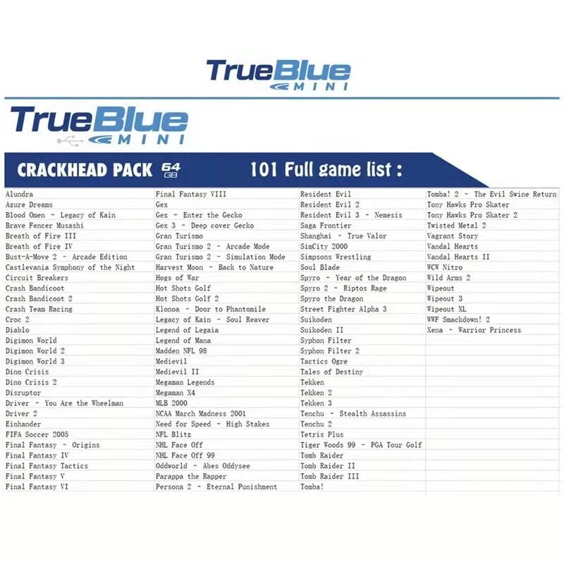 For True Blue Mini PACK CRACKHEAD/METH/WEED PACK64G/FIGHT PACK32GB/OVERDOSE PACK128GB For Genesis/Mega Drive/Playstation Classic