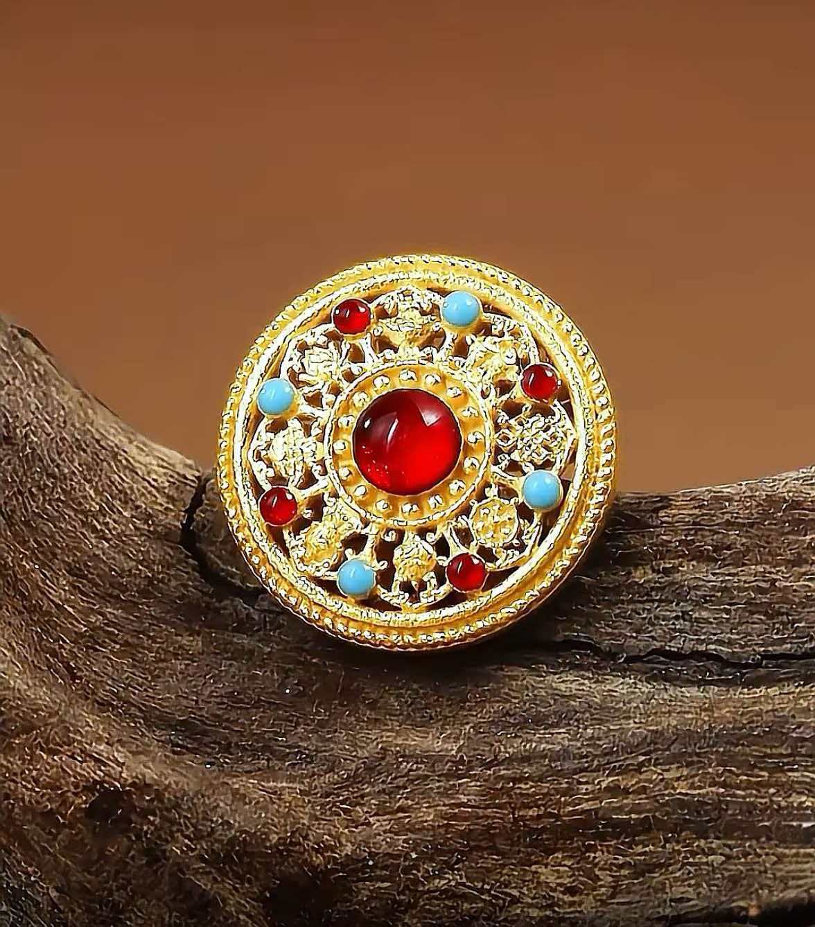 Elegant Enamel Craft Enamel Eight Treasures Compass Stud Earrings For Women 24K Gold AU999, Delicate glaze with ancient charm