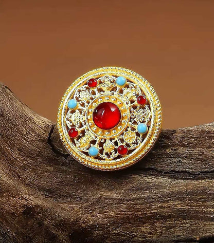 Elegant Enamel Craft Enamel Eight Treasures Compass Stud Earrings For Women 24K Gold AU999, Delicate glaze with ancient charm