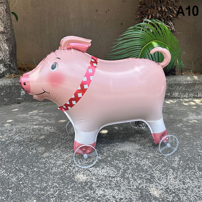 1PC 3D Cartoon Foil Balloons Elephant Stand Walking Balloon With Wheel For Kids Birthday Party Decoration Baby Shower
