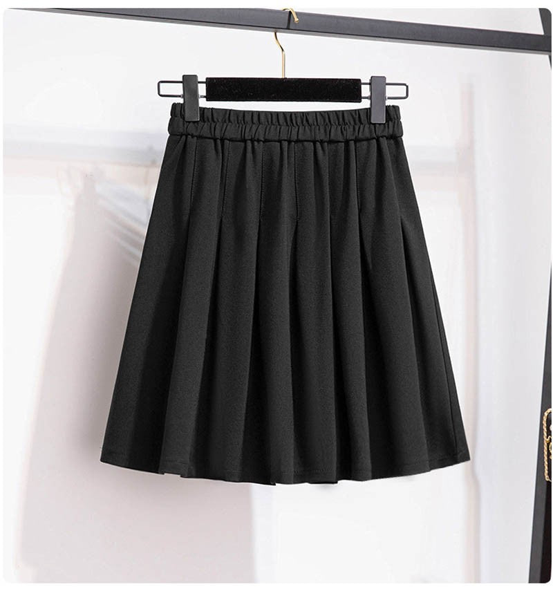150Kg Plus Size Women's Autumn Loose Pleated A-Line Skirt 4XL 5XL 6XL 7XL 8XL 9XL Solid Elastic Waist Skirt Black