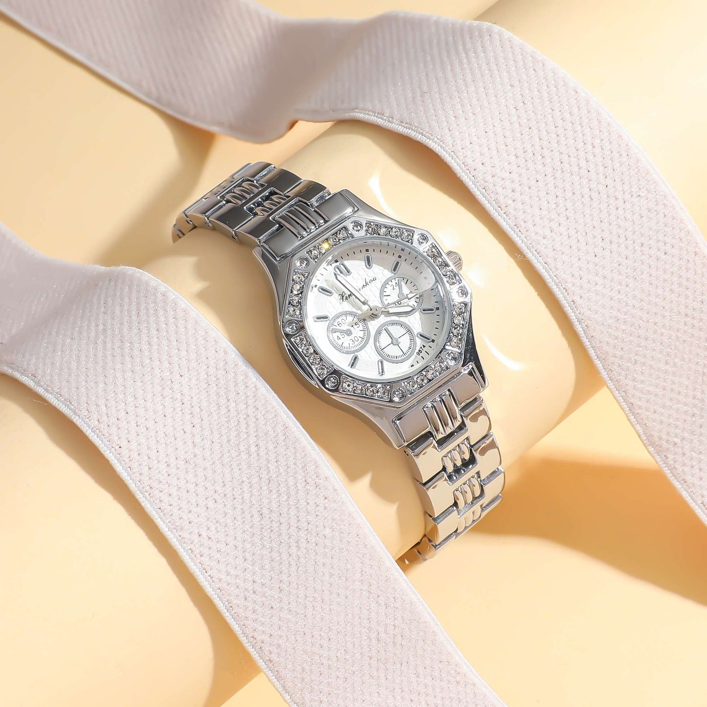 Women Fashion Square Roman Dial Full of Crystals Steel Belt Quartz Watch
