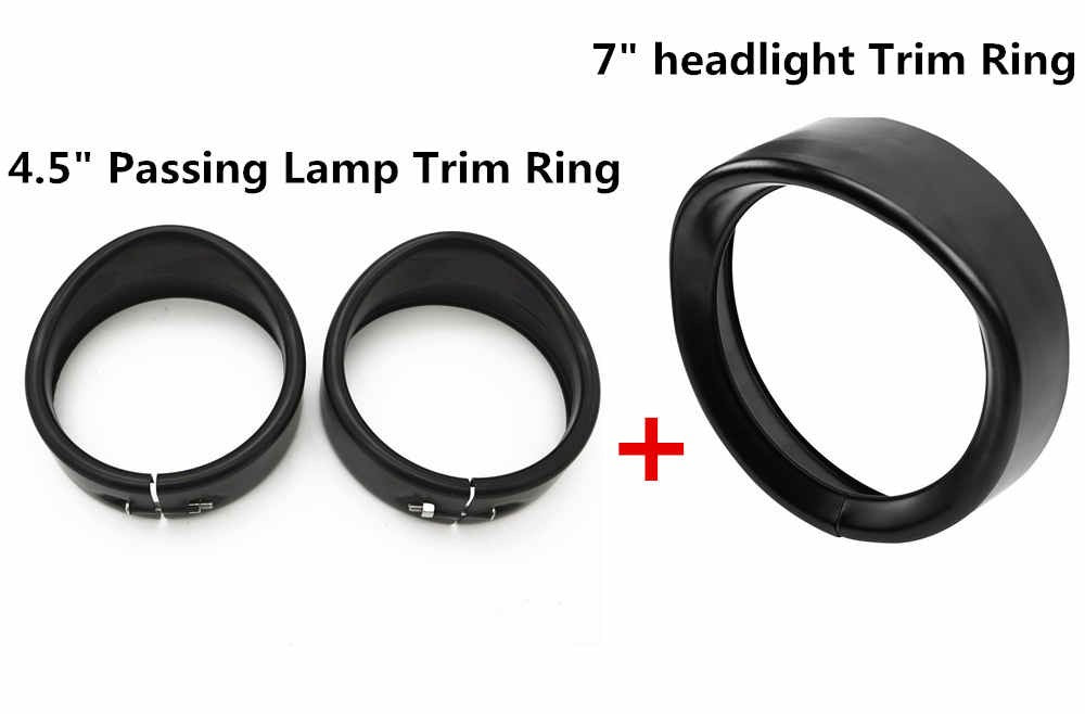 Motorcycle Headlight Trim For Harley Touring Road King Electra Glide Softail FLD/FLH Parts 7" Ring Bezel Visor 4.5" Led Fog Lamp