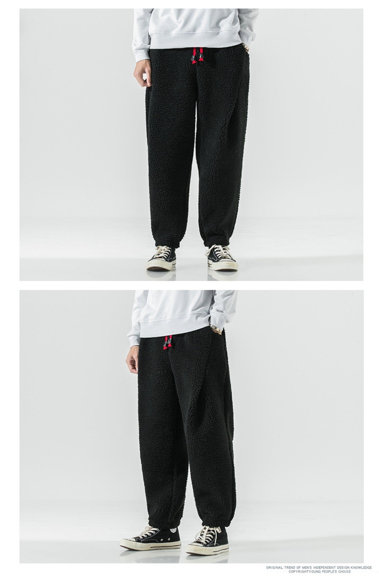 Winter Men's Lamb Wool Casual Pants Fleece Warm Elastic Waist Sweatpants Solid Thick Harem Pants Male Vintage Joggers Trousers