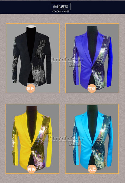 HOO 2025 Men's Color Matching Casual blazer Fashion Host Performance Sequined Dress