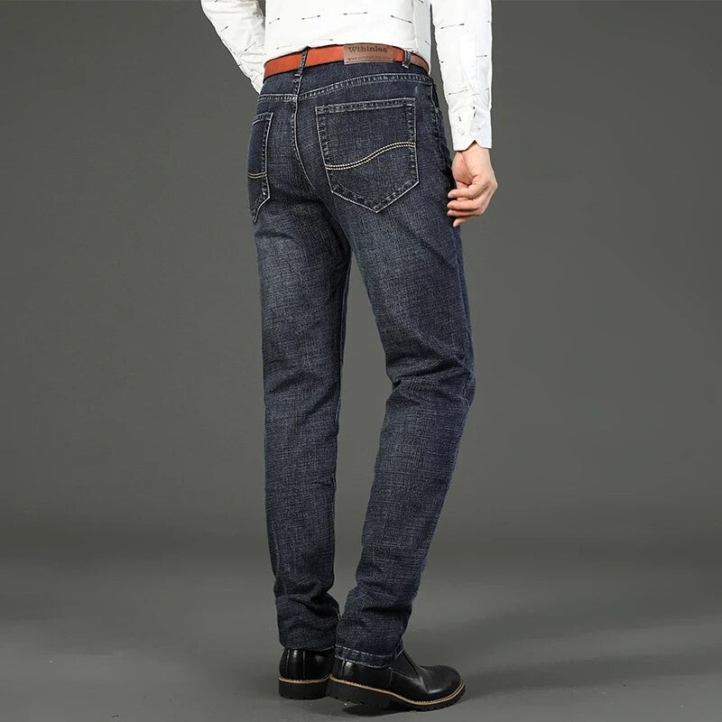 Wthinlee Calça Jeans Masculina Nova, Casual, Reta, Elástica, Moda Clássica, Azul, Preta, Trabalho, Calças Jeans Masculinas de Marca