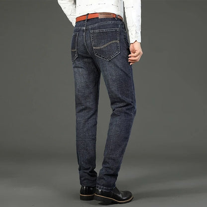 Wthinlee Calça Jeans Masculina Nova, Casual, Reta, Elástica, Moda Clássica, Azul, Preta, Trabalho, Calças Jeans Masculinas de Marca