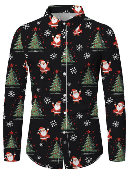 Christmas Festival Theme Men's 3D Printed Formal Shirts Santa Claus Elk Graphic Long Sleeve Shirt Fashion Men's Shirts For Men