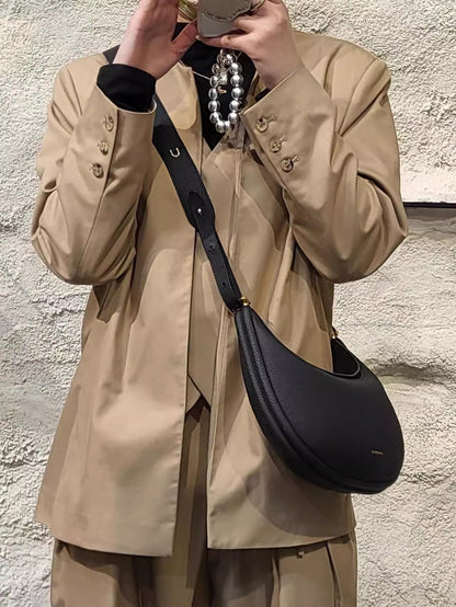 Songmont Crescent Bag Genuine Leather Mini For Women Sweet Style Magnetic Closure casual versatile pine crescent bag