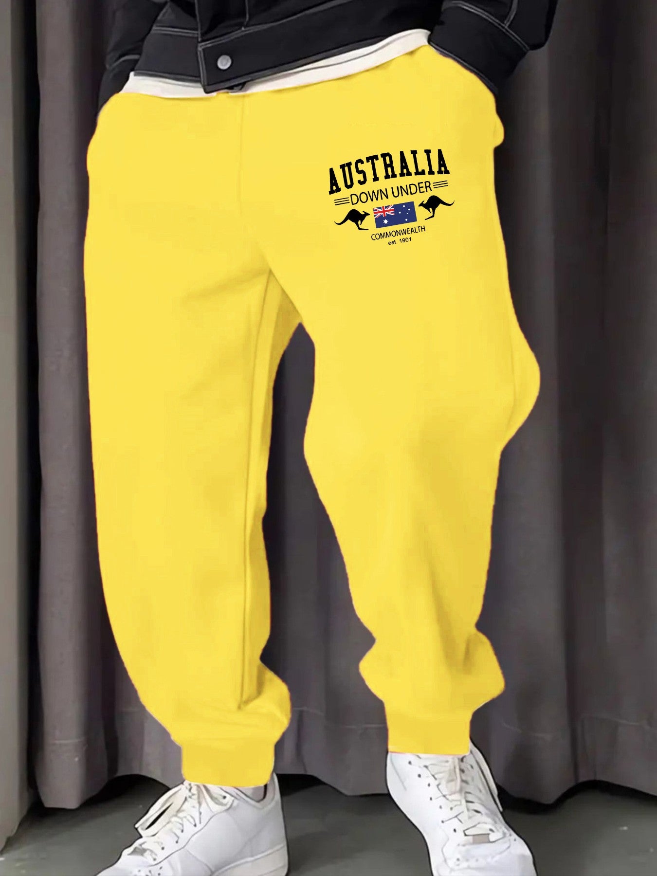 Austrália Down Under Impressão Homem Moletom Calça de Moletom Bolso Confortável Calças Compridas Calças Básicas Confortáveis Y2K Cintura Elástica Calça Versátil