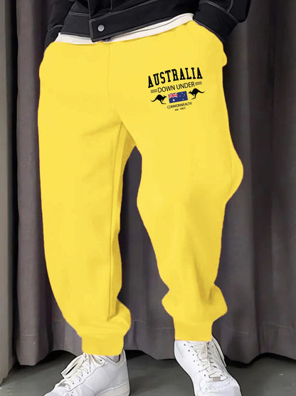 Austrália Down Under Impressão Homem Moletom Calça de Moletom Bolso Confortável Calças Compridas Calças Básicas Confortáveis Y2K Cintura Elástica Calça Versátil