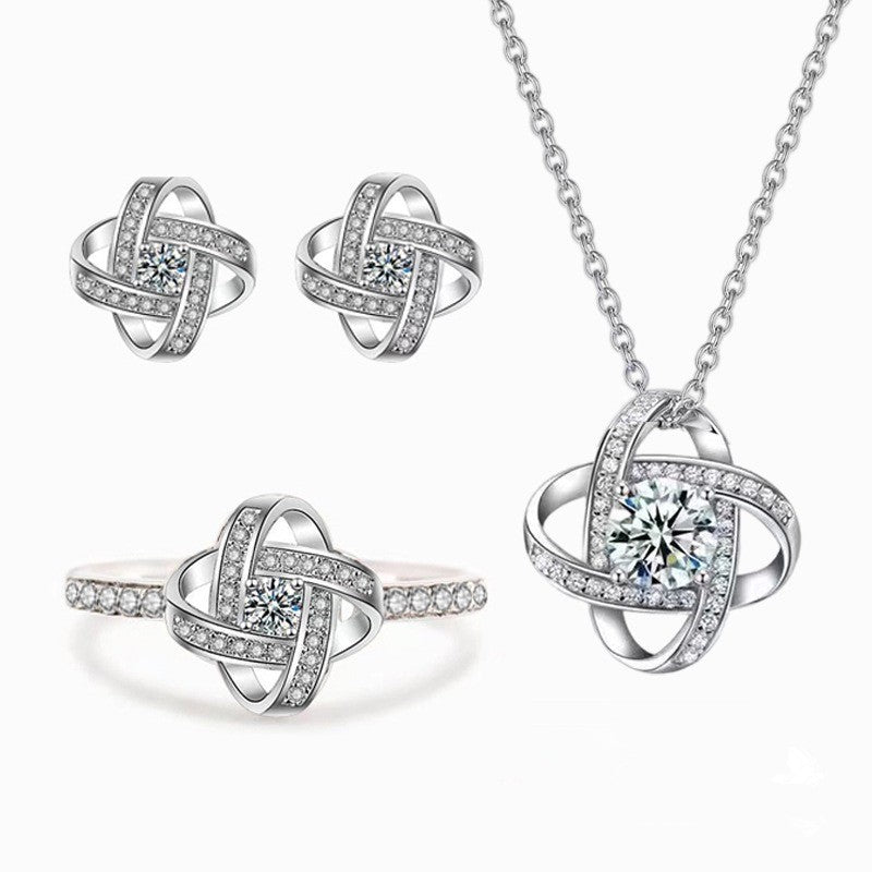 925 Sterling Silver Fine Jewelry Set with Inlaid Zircon: Pendant Necklace Earrings Ring for Women Engagement Party Gifts