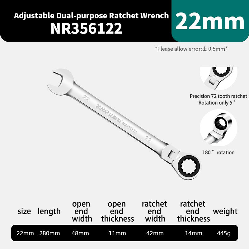 Conjunto de Chaves Catraca AMR Ferramenta Manual de 72 Dentes Cabeça Flexível Acabamento Espelhado 6mm-32mm Reparo Automotivo e Residencial