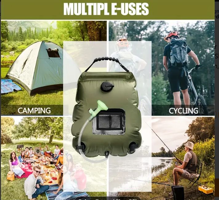 Bolsa de chuveiro para acampamento aquecida a energia solar de 5 galões – Bolsa de banho portátil com mangueira removível e chuveiro comutável, perfeita para ambientes externos