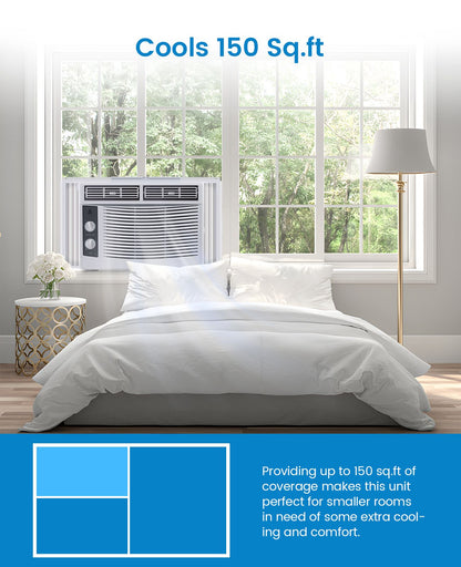 Ar-Condicionado de Janela de 5.000 BTU, Resfria Até 13,9 m², Operação Silenciosa, Unidade de Janela de AC com Ajuste de Temperatura de 7 Velocidades, 2 Ventiladores