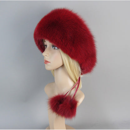 Nova Touca de Luxo de Inverno 100% Pelo de Raposa Natural Toucas de Pelo de Raposa Real de Qualidade para Mulheres Toucas de Pelo de Raposa Genuíno para Meninas