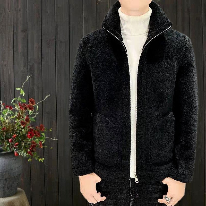 2025 Autumn/winter Korean Edition New Men's Lamb Wool Coat High Collar Thick Wool Men's Cotton Coat Trendy Coat Wholesale