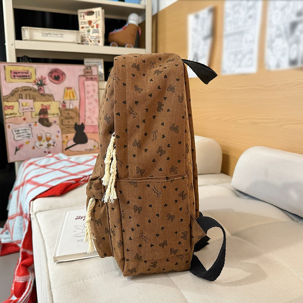 Mochila de Veludo Cotelê Outono Inverno Nova Mochila de Grande Capacidade para Aulas, Deslocamento, Mochila Versátil, Mochila de Viagem ao Ar Livre