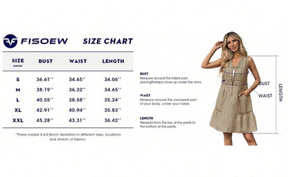 Fisoew Women's Sleeveless Mini Dress Half Zip V Neck Casual Mesh Back Summer Dress with Pockets sexy dress