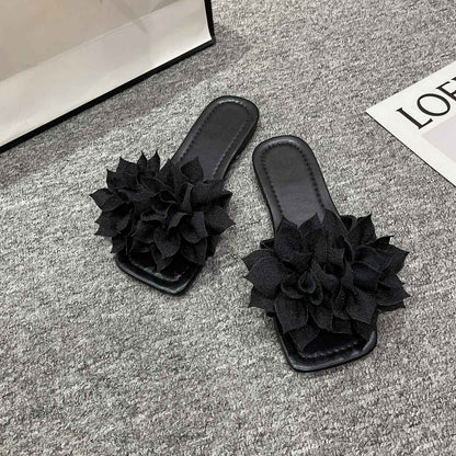 Women Flower Flat Slippers Casual Walking Shoes Female Summer Fashion Solid Color Light Mouth Design Elegant Comfortable Sandals