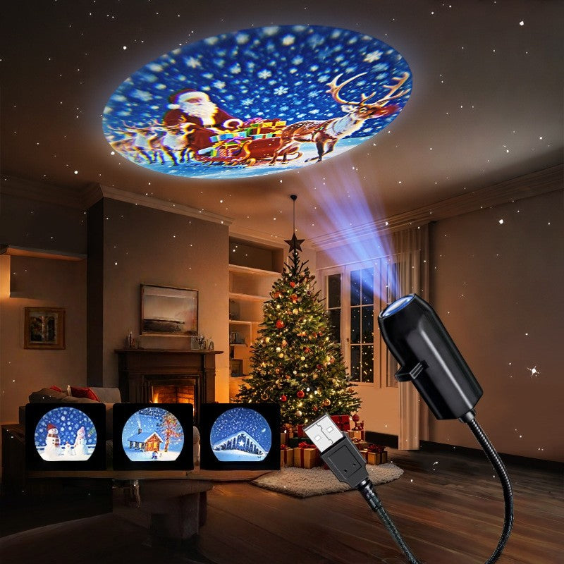 LED USB Projector Light 3/4pcs Projection Patterns- Adjustable USB Night Light for Christmas Festival Decorations