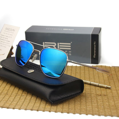RE Sunglasses Man USA Army Military Aviation Pilot Sunglasses Woman Glass Lens Luxury Brand Retro Titanium Frame High Quality