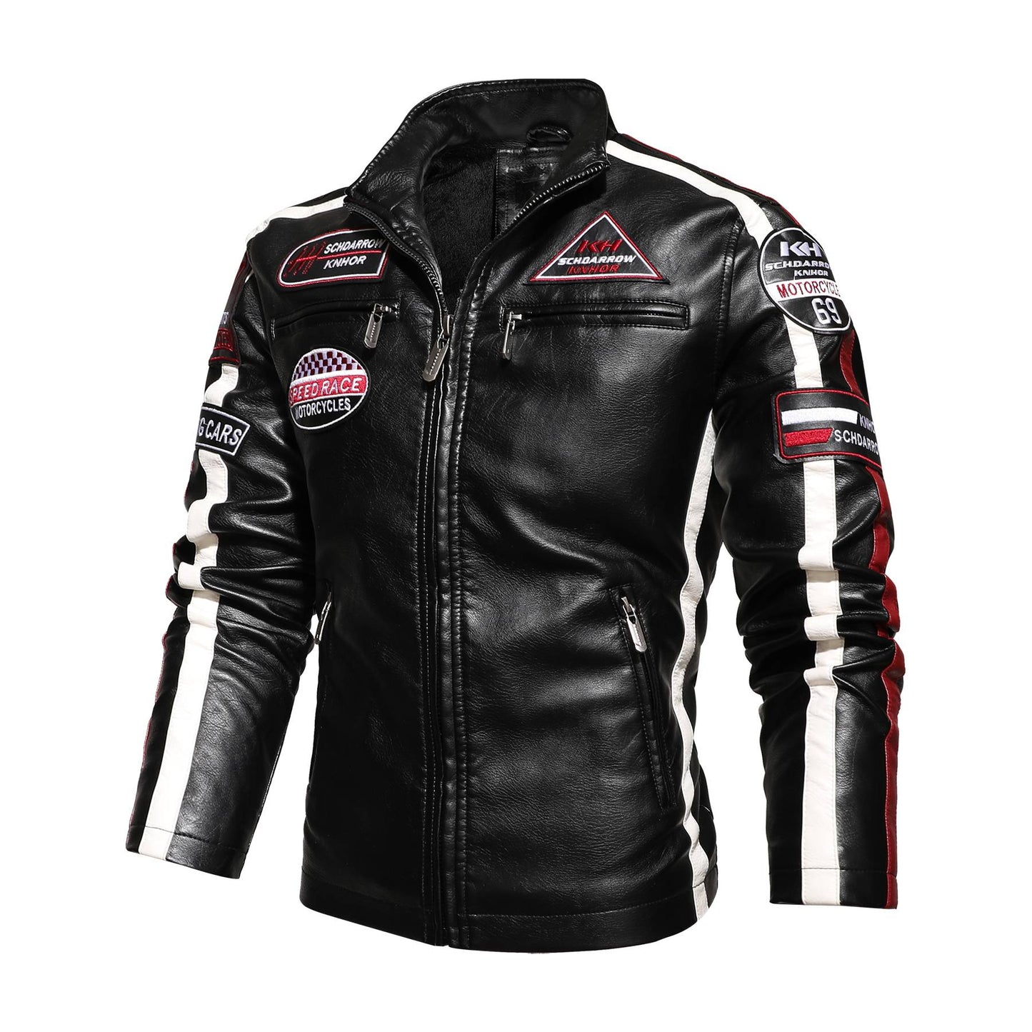 New Motorcycle Jacket For Men In Autumn/Winter 2020 Fashion Casual Leather Embroidered Flight Jacket In Winter Velvet  Pu Jacke