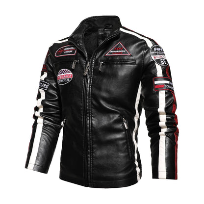 New Motorcycle Jacket For Men In Autumn/Winter 2020 Fashion Casual Leather Embroidered Flight Jacket In Winter Velvet  Pu Jacke