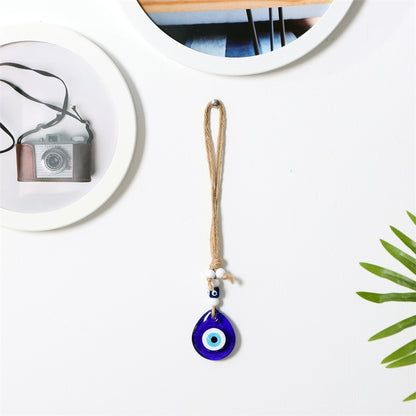 Good Luck Charm Glass Car Decoration Rear View Mirror Evil Eye Hemp Rope Navy Blue Hanging Ornament