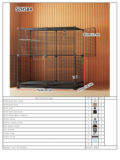 Gaiola Grande para Papagaios, Montagem DIY para Uso Doméstico, Ninho de Pássaro de Malha de Arame com Poleiro e Tigela, Adequada para Periquitos, Calopsitas, Mainás e Tentilhões