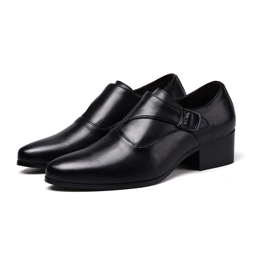 Genuine Leather Men Height Increasing Dress Shoes 6cm Fashion Business Brand Male Footwear Pure Black Monks