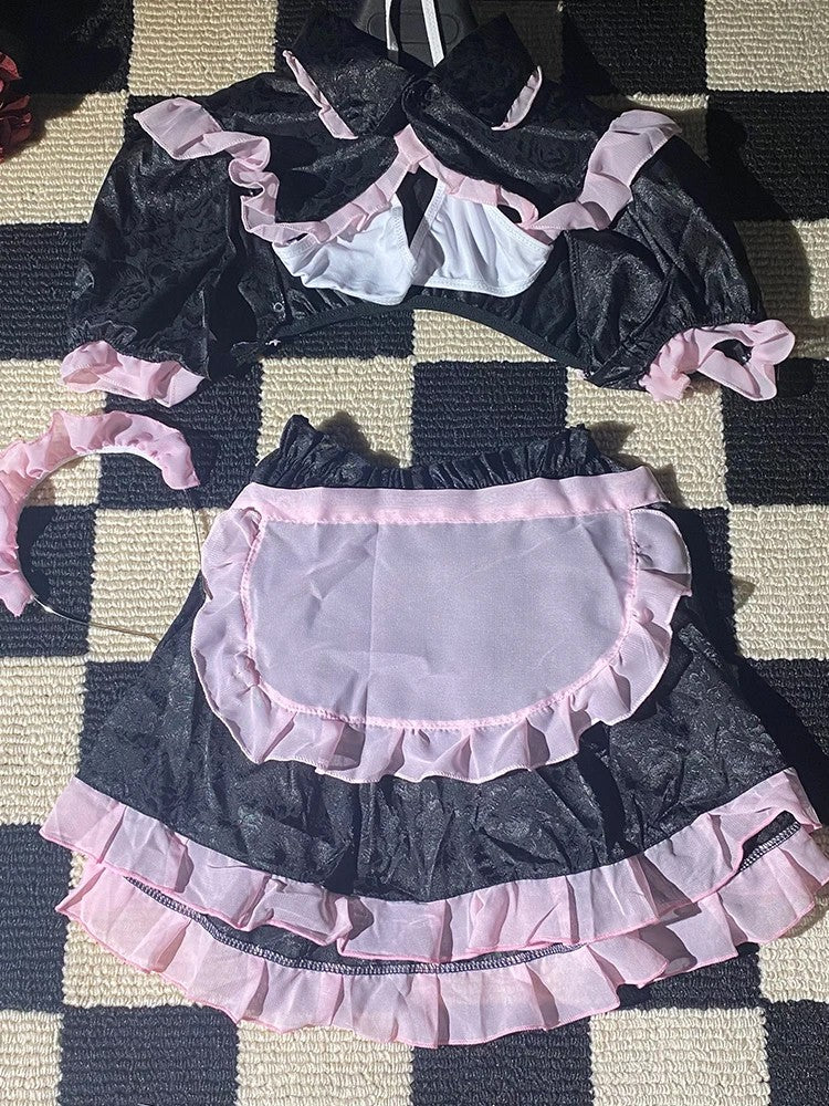 Bunny Complete Maid Cosplay Costume Set Ruffle Cosplay Vacation Halloween Outfit Halter Dress Set Outfit Costume Play Occasions