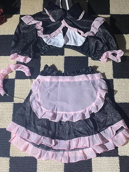 Bunny Complete Maid Cosplay Costume Set Ruffle Cosplay Vacation Halloween Outfit Halter Dress Set Outfit Costume Play Occasions