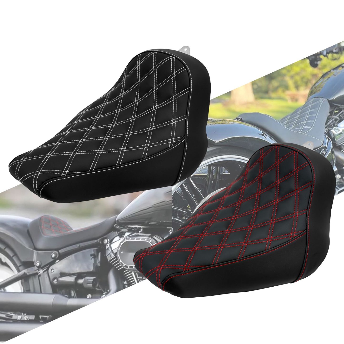 Banco Solo Para Motocicleta Perfil Baixo Couro Diamante Assento Para Harley Para Softail Fat Boy Breakout FLSTF FXBRS 18-23