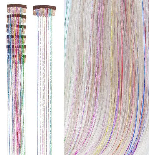 6 peças de extensões de cabelo brilhantes de 50 cm, extensões de cabelo sintéticas, presilhas de cabelo para trançar, chapéus femininos
