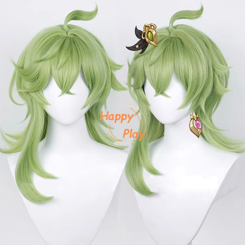 Synthetic Hair Sumeru Collei Cosplay Wig 55cm Long Green Wigs Heat Resistant Simulation Scalp Wigs Halloween Anime + Wig Cap