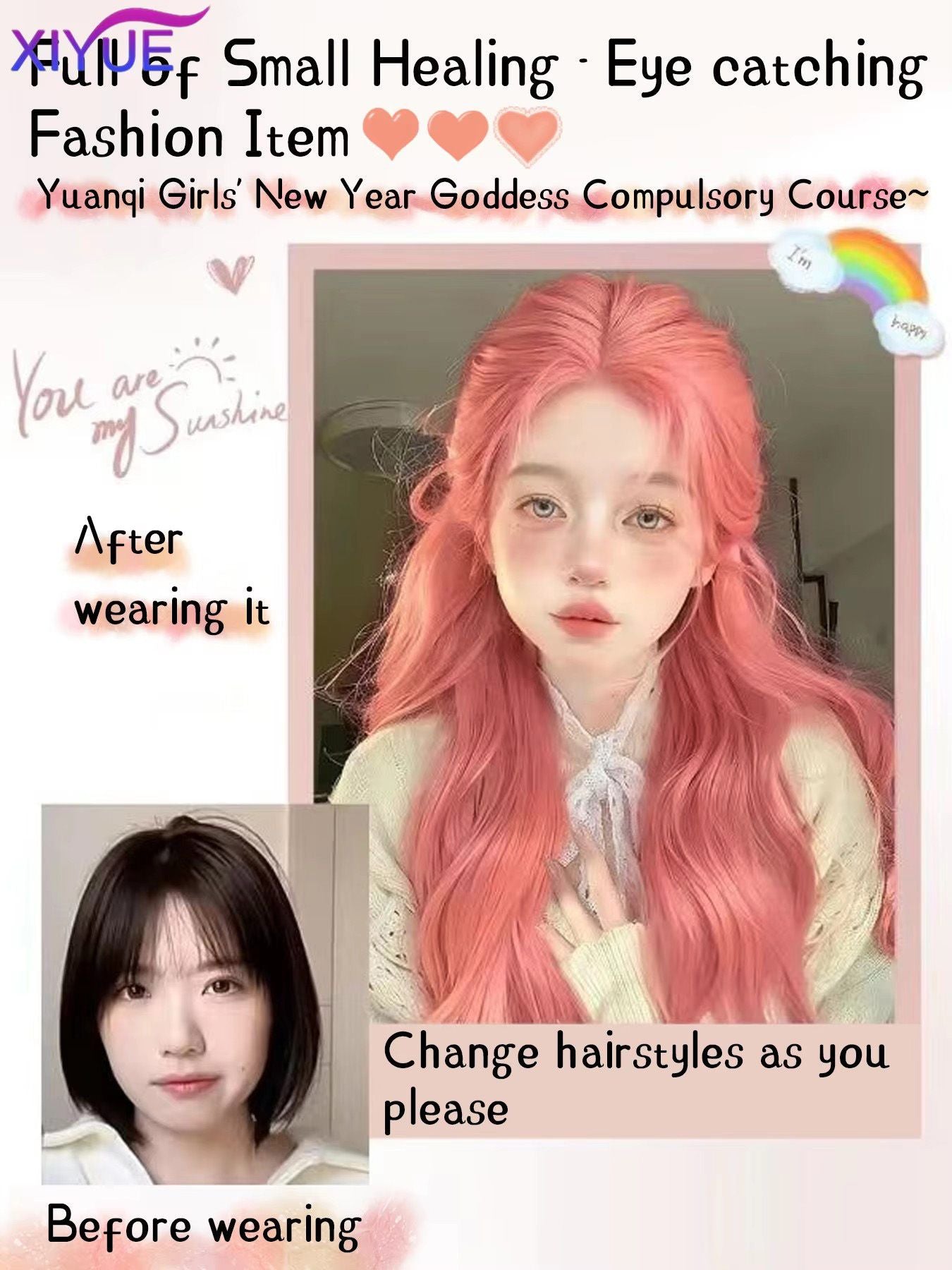 XIYUE orange pink wig Long Wavy Synthetic Wigs Middle Part Natural Wave Wig Heat Resistant Cosplay Party Daily Hair Wig for