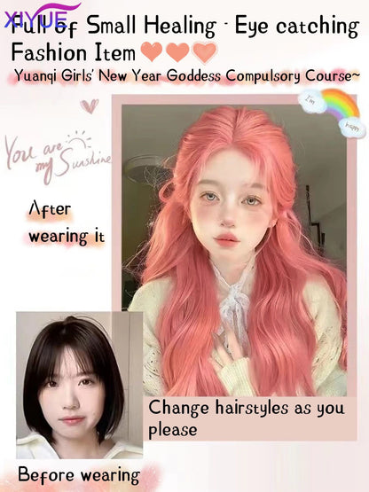 XIYUE orange pink wig Long Wavy Synthetic Wigs Middle Part Natural Wave Wig Heat Resistant Cosplay Party Daily Hair Wig for