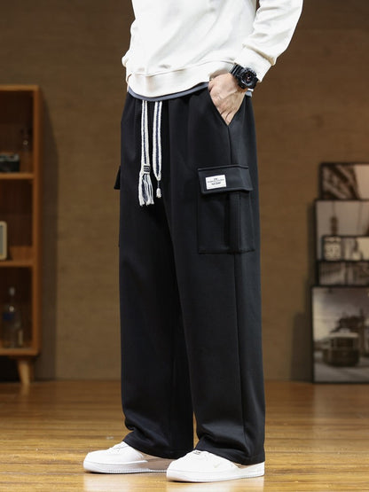 2023 Autumn New Sweatpants Men Multi-Pockets Drawstring Cotton Casual Track Pant Male Loose Straight Trousers Large Size 8XL