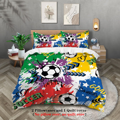 3-piece set, colorful football pattern printed duvet set, queen, king, double bed, party  funny and creative bedding set