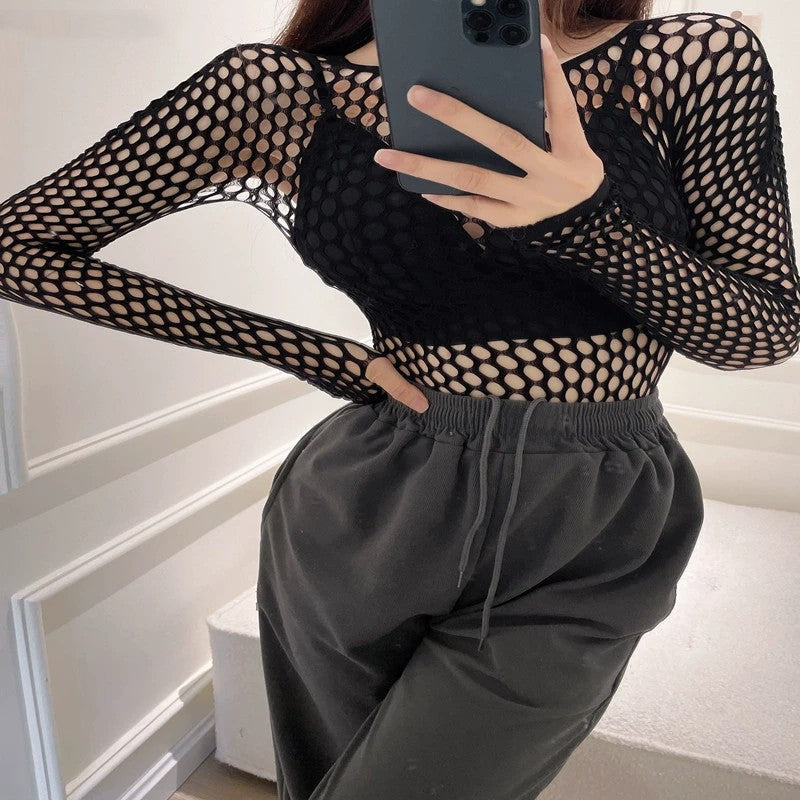 Fashion Hollow Out Basic T Shirts Mens Women Sexy Hollow Out See Through Mesh T-shirt Party Spring Vintage Slim Fit Elastic Tees