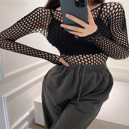 Fashion Hollow Out Basic T Shirts Mens Women Sexy Hollow Out See Through Mesh T-shirt Party Spring Vintage Slim Fit Elastic Tees
