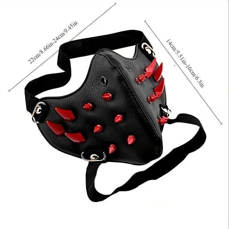 1pc Men's Steampunk Party Protective Face Mask, Motorcycle Mask Cool Red Spikes Cool Exquisite Halloween Easter Adult Mask