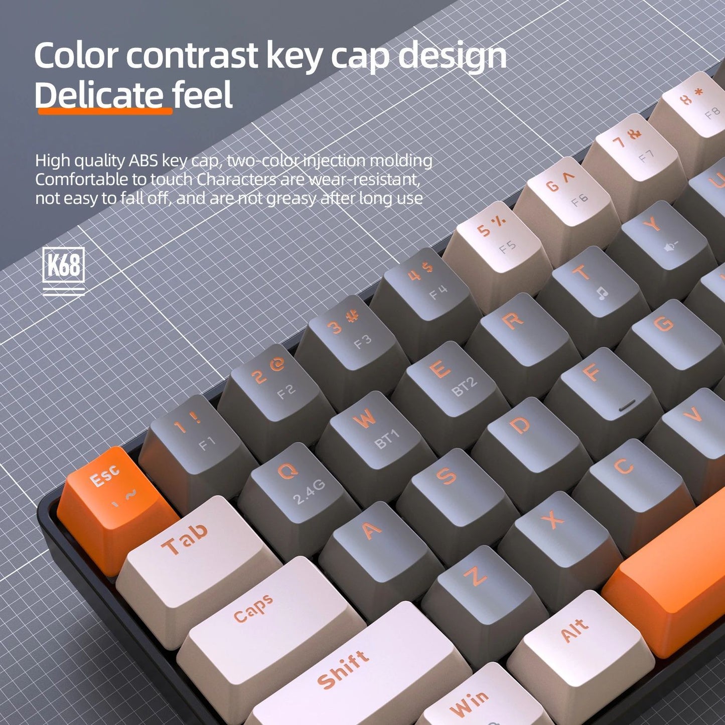 K68 60%  Wireless Mechanical Keyboard ,Bluetooth Dual Mode,Hot-Swappable Mini 68-Key Red Switch for PC iPhone iPad,K68 Keyboard