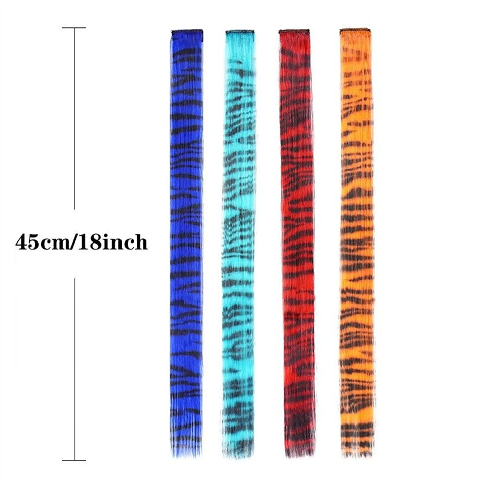 Apliques de Cabelo Sintéticos Coloridos e Vibrantes com Estampa de Leopardo para Uso Diário e Festas, Crianças e Cosplay, Estilo Y2K