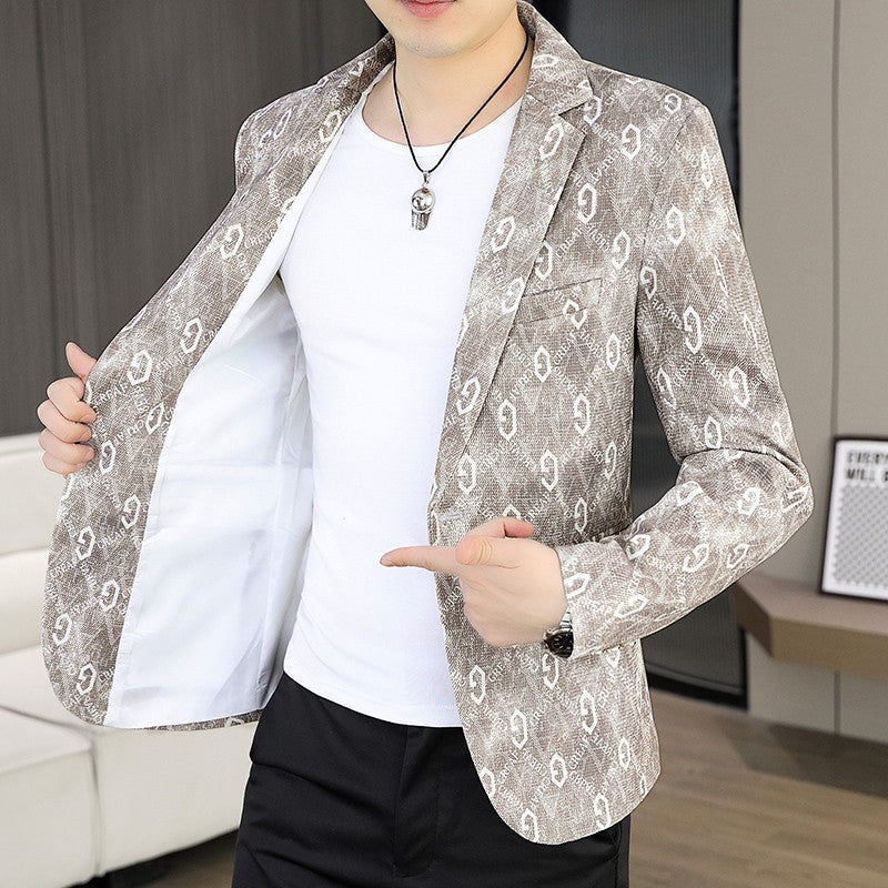 New Floral Pattern Autumn Winter Men's Suit Slim Fit Youth Formal Single Blazer Jacket
